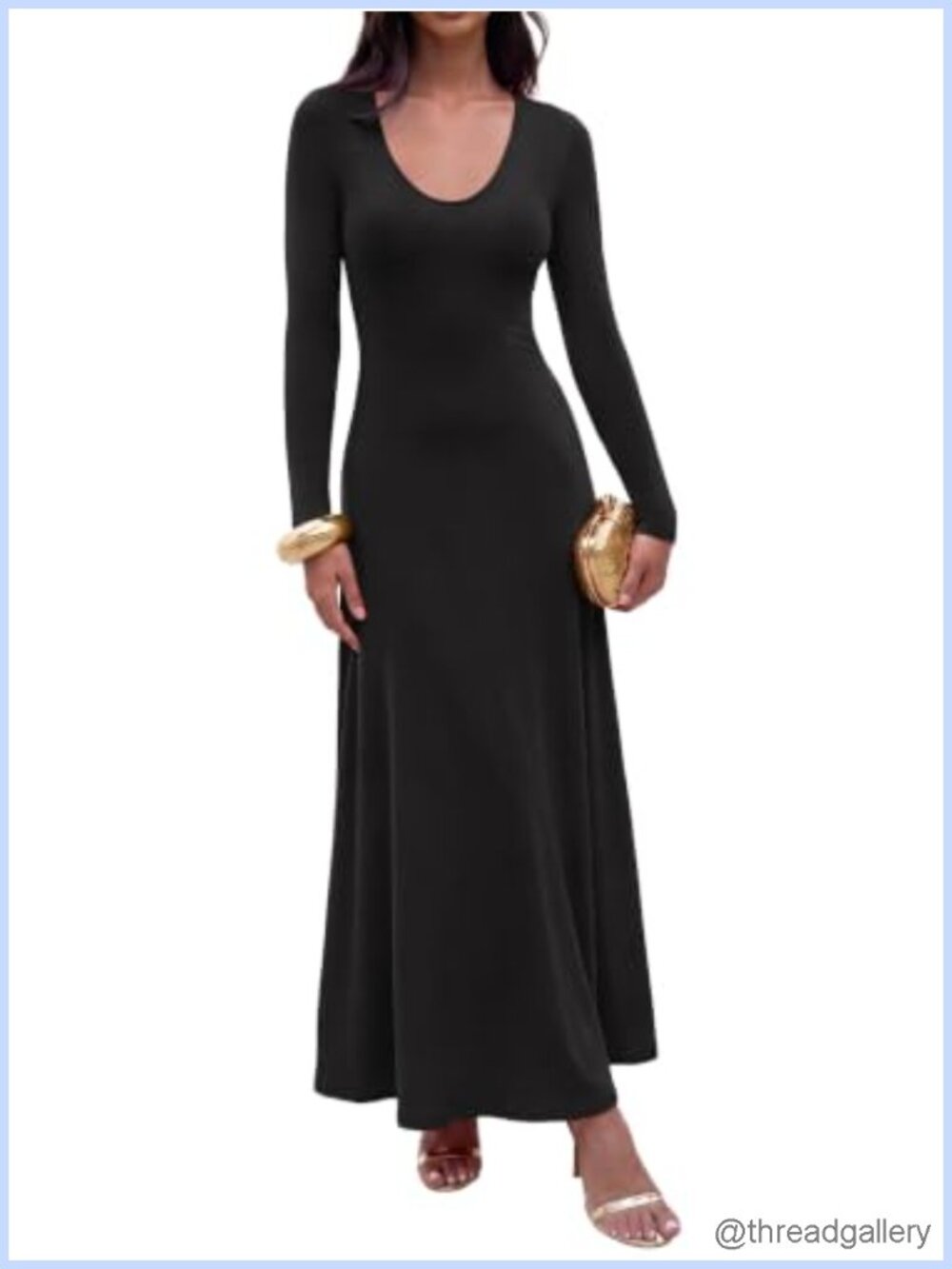 Women Long Sleeve Scoop Neck Bodycon Maxi Dress Stretch Knit Cocktail